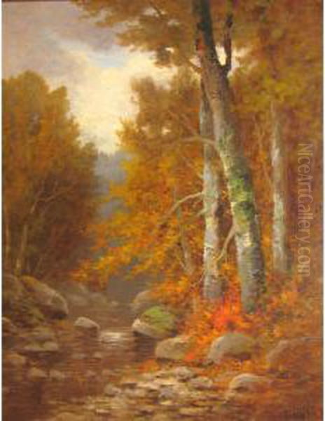 Forest Stream In Autumn Oil Painting by William Ongley