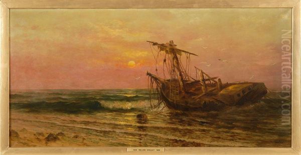 Shipwreck At Sunset. Oil Painting by William Ongley