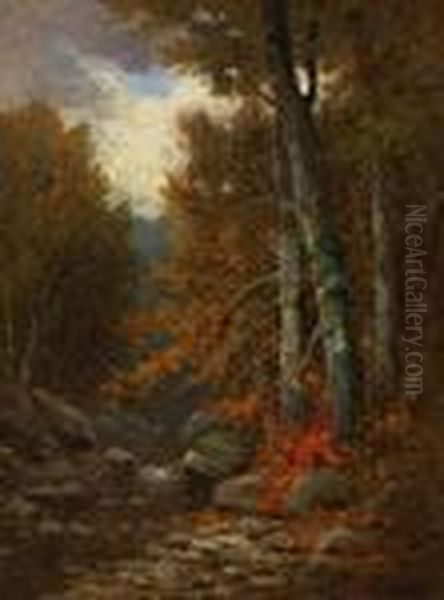 Rocky Stream In Autumn Oil Painting by William Ongley