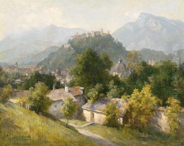 Blick Auf Hohen Salzburg Vom Kapuzinerberg Aus Gesehen Oil Painting by Marie Onken-Palme