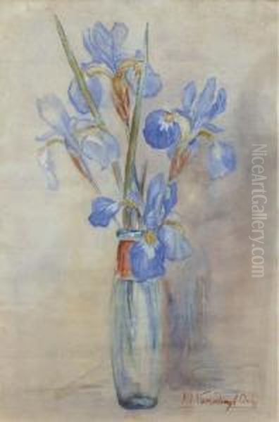 Blue Irisses In A Glass Vase Oil Painting by Menso Kamerlingh Onnes