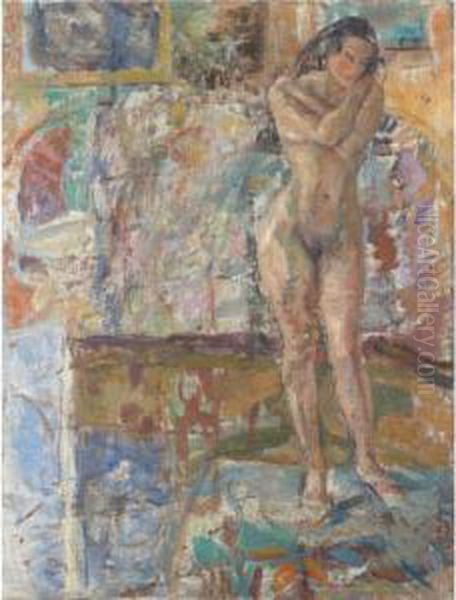 Modell I Hoyer Heller (model In Heels) Oil Painting by Soren Onsager