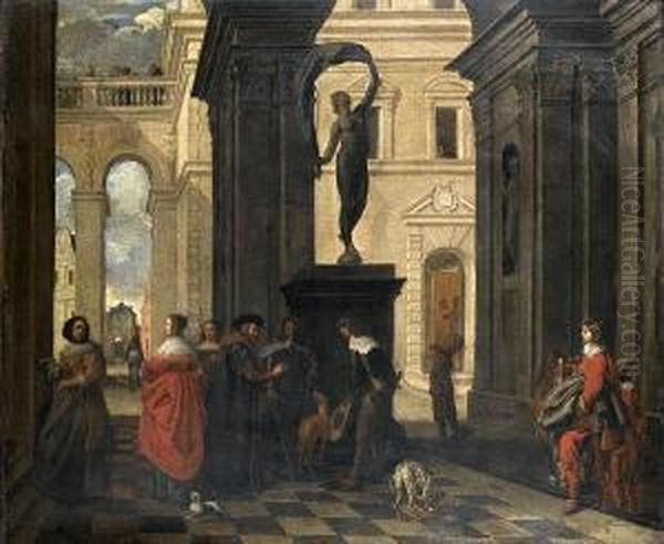 Elegant Figures Gathered In A Palace Courtyard Oil Painting by Jacob Oost The Younger