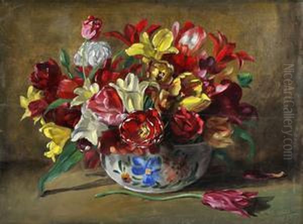 Kytica Tulipanov Oil Painting by Frederic Amalius Oostveen