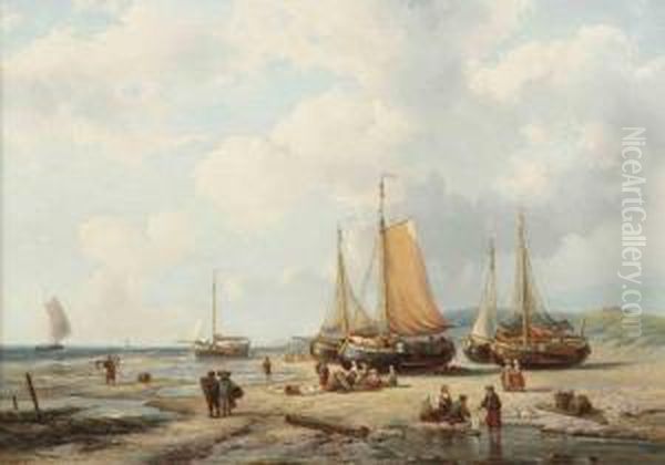 Sorting The Catch Oil Painting by George Willem Opdenhoff