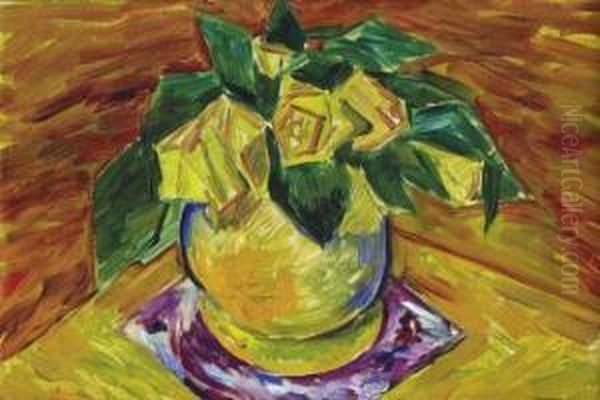 Gelbe Rosen In Vase Oil Painting by Walter Ophey