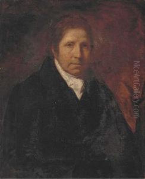 Portrait Of Edward Opie Of St. Agnes, Half-length, In A Black Coat,before A Red Curtain Oil Painting by Edward Opie