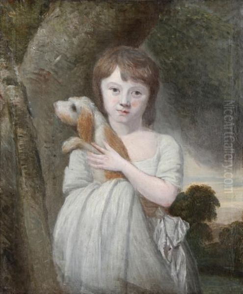 Portrait Of A Young Girl Holding A Puppy Oil Painting by John Opie