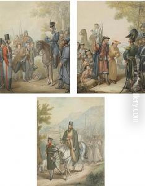 Russian Cossacks And A Supplicant Oil Painting by George Emmanuel Opitz