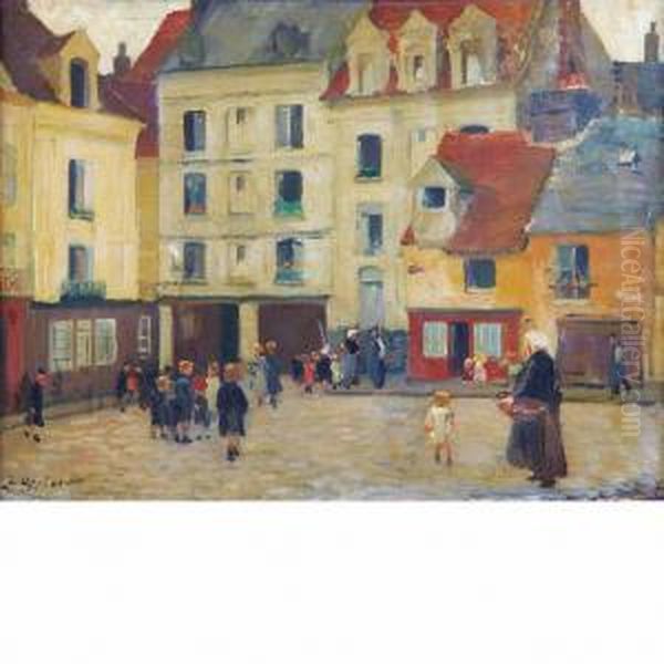 Village Market Oil Painting by Ernst Oppler