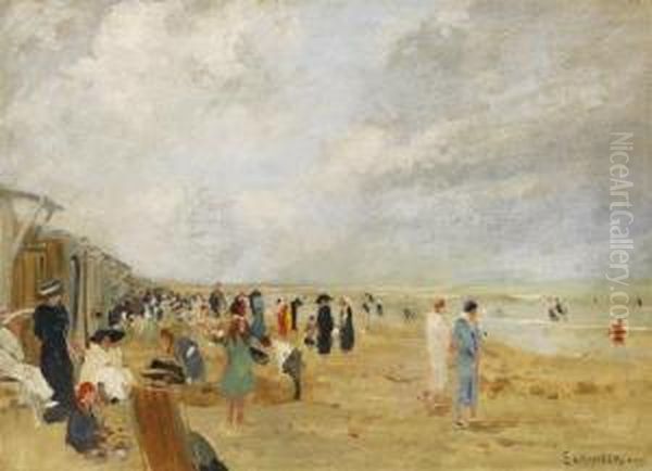 Am Badestrand Von Dieppe Oil Painting by Ernst Oppler