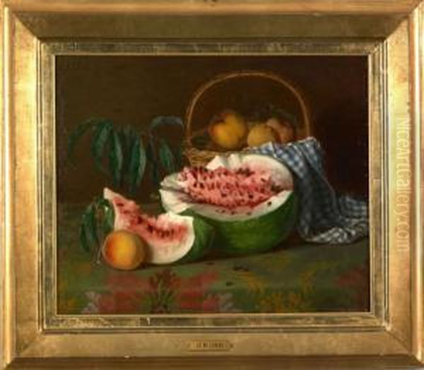 Still Life With Watermelon And Peaches Oil Painting by Joseph Biyas Ord