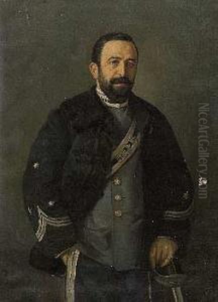 Retrato De Capitan Con Casaca De Husares De La Epoca Alfonso Xiii Oil Painting by Jose Ordonez Valdes