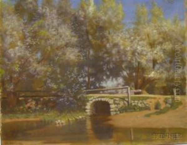 View With Stone Bridge Oil Painting by Alfred Ordway