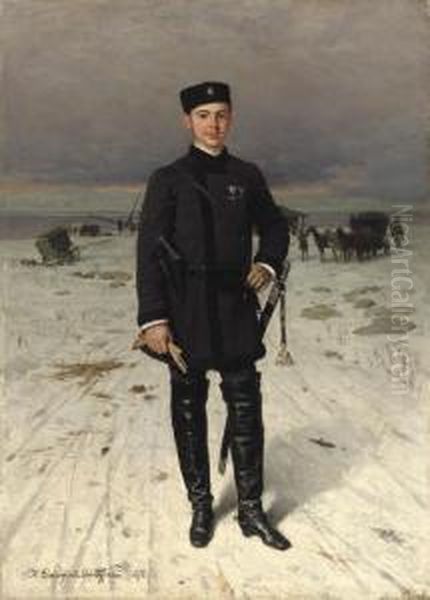 Portrait Of A Russian Volunteer Oil Painting by Nikolai Dmitrievich Dmitriev-Orenburgsky