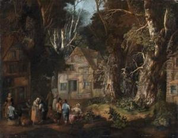 Hussle And Bussle In The Village Oil Painting by Josef Orient