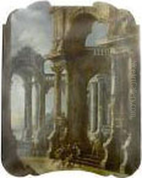 An Architectural 
Capriccio 
 Of The Interior Of A Palace With The Mocking Of Christ Oil Painting by Stefano Orlandi