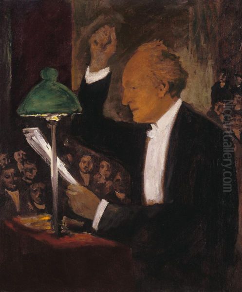 Gerhart Hauptmann Bei Einer Lesung Oil Painting by Emil Orlik