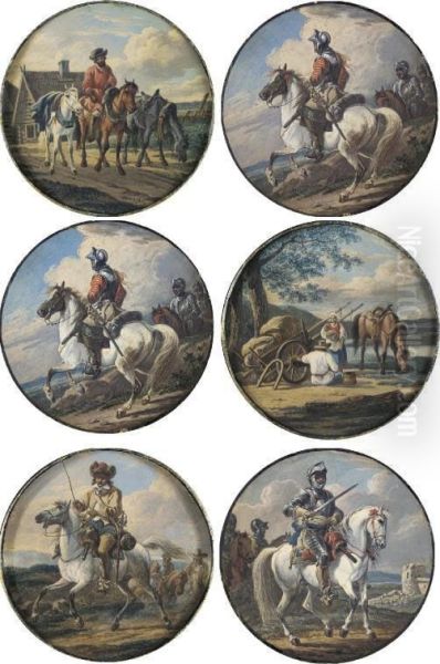 Six Roundels Depicting Horsemen Oil Painting by Aleksandr Osipovich Orlovski