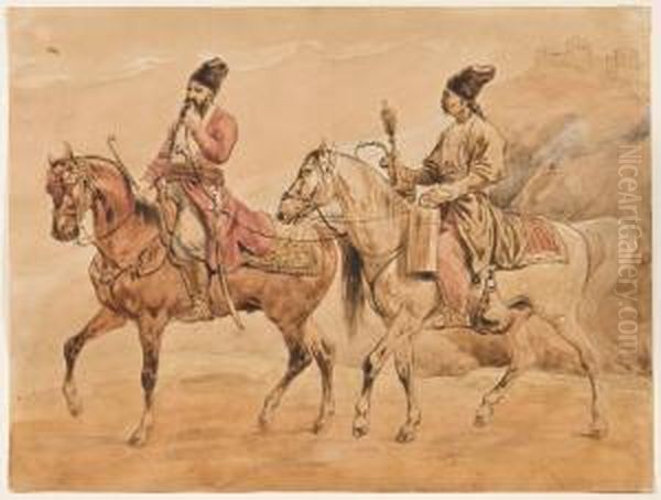 Deux Cavaliers Des Confins Orientaux De L'empire Russe Oil Painting by Aleksander Orlowski