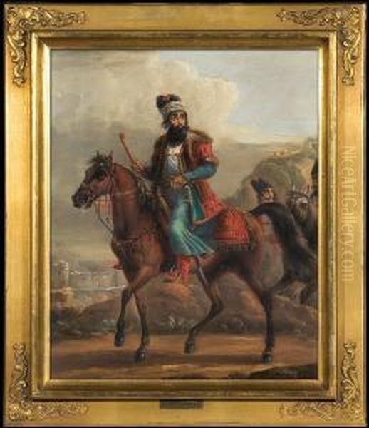 Persian Notable Mounted Oil Painting by Aleksander Orlowski