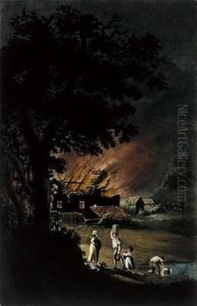 A Cottage On Fire Oil Painting by Edward Orme