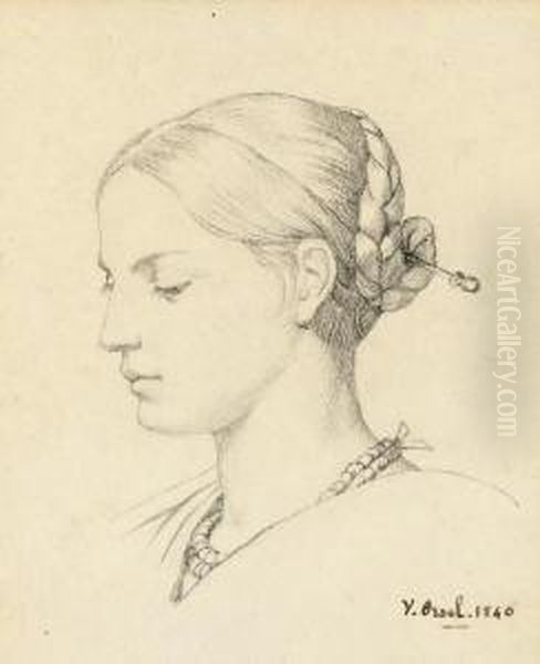 Portrait Of A Young Woman, In Profile To The Left, A Pin In Her Hair Oil Painting by Victor Orsel