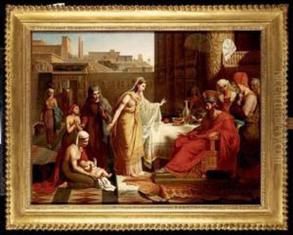 The Pharaoh's Daughter Presents Moses To Her Father Oil Painting by Victor Orsel