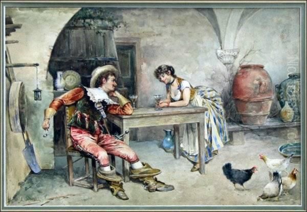 Arturo Orselli (nineteenth-century) Courting Scene Oil Painting by Arturo Orselli