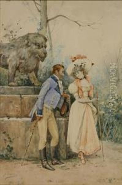 A Courting Scene Oil Painting by Arturo Orselli