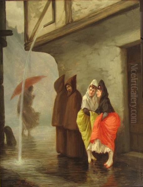 Sudden Downpour Oil Painting by Francisco Javier Ortego Y Vereda