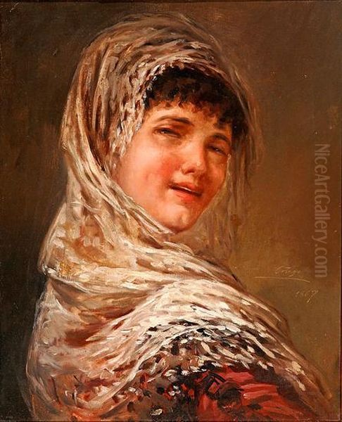 Joven Con Mantilla Oil Painting by Francisco Javier Ortego Y Vereda