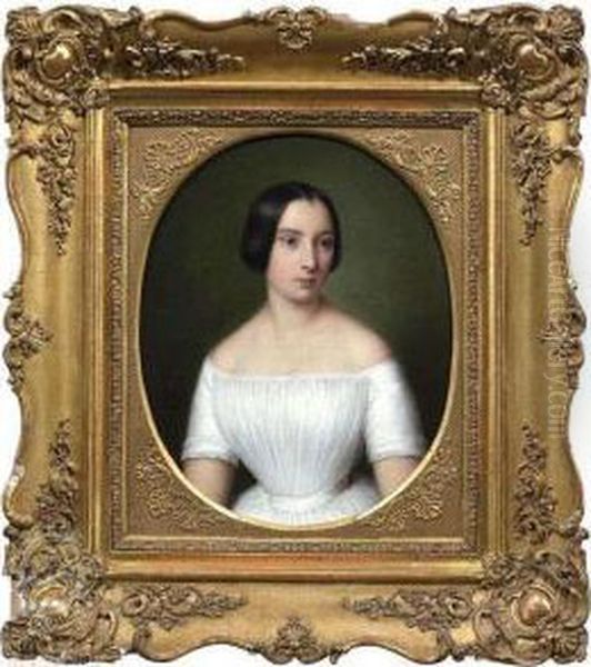 Portrait Of Ayoung Lady Wearing A White Dress Oil Painting by Benjamin Orth