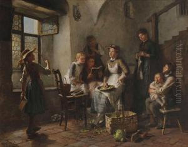 Singende Kinder Nach Schulschluss In Der Kuche Oil Painting by Friedrich Ortlieb