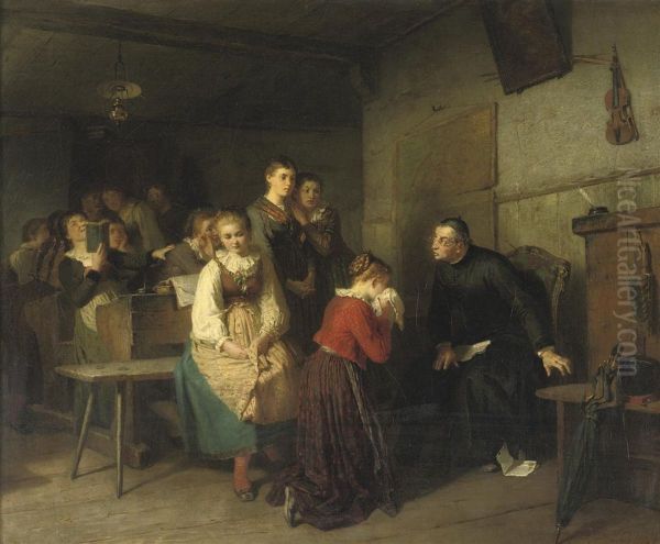 Sunday School Oil Painting by Friedrich Ortlieb