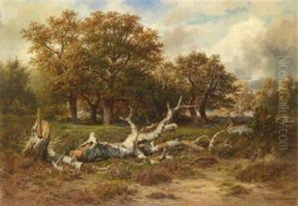 Landscape Near Fontainebleau Oil Painting by Francois Auguste Ortmans