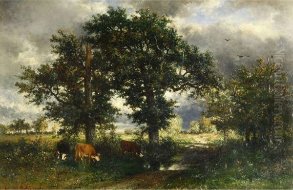 Cows Under The Trees Oil Painting by Francois Auguste Ortmans