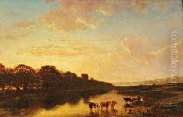 Vaches A Gretz Sur Loing Oil Painting by Francois Auguste Ortmans