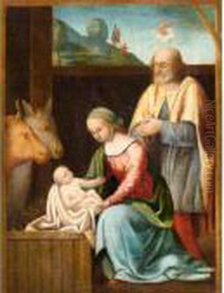 The Holy Family With The Annunciation To The Shepherds Beyond Oil Painting by Giovanni Battista Ortolani