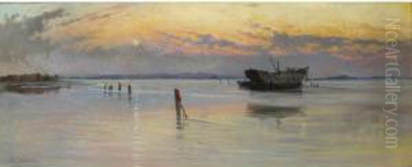 View Of An Estuary At Dusk Oil Painting by Emily Mary Osborn