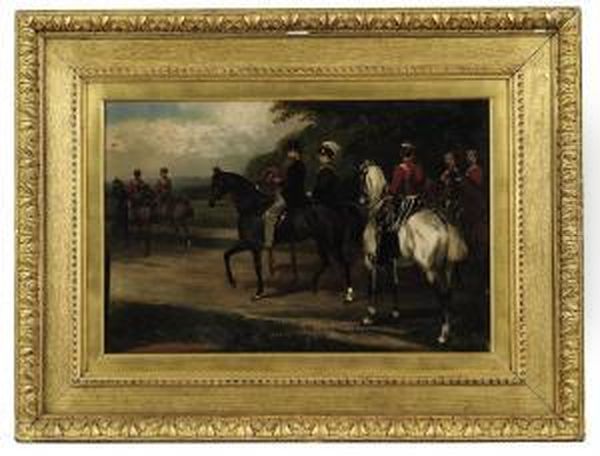 Portrait Of John Poyntz, 5th Earl Spencer (1835-1910) Riding Withtroopers In Dublin Oil Painting by William Osborne