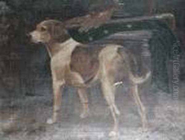 An Foxhound In An Interior Oil Painting by William Osborne