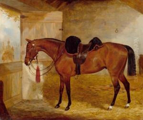 Horse In A Stable With View Of Castelwood Avenue Oil Painting by William Osborne