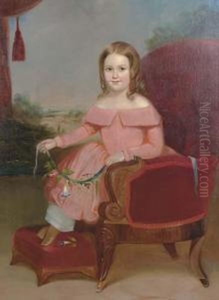 Portrait Of A Young Girl In A Red Chair Oil Painting by Charles Osgood