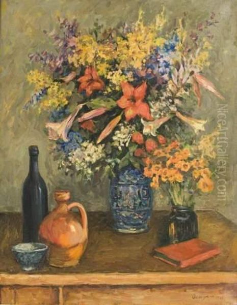 Bouquet De Fleurs Au Vase Bleu Oil Painting by Alexander Alexandrov Osmerkin