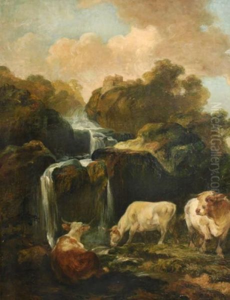 Cattle By A Waterfall Oil Painting by Helmer Osslund