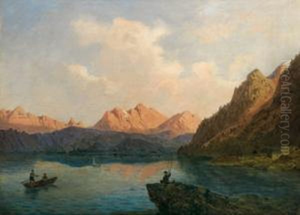 Abendstimmung Am Kochelsee Oil Painting by Gustav Osterroht