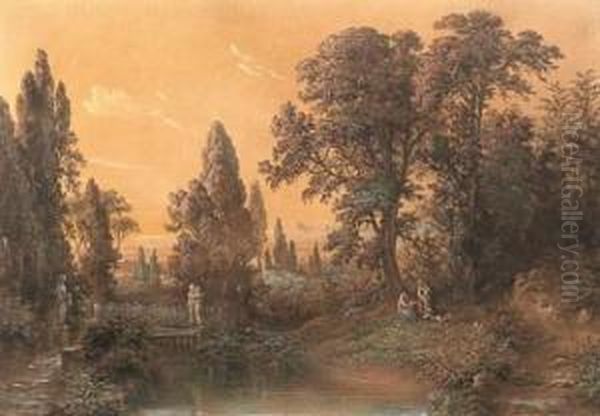 Italian Park Landscape. Oil Painting by Georg Osterwald