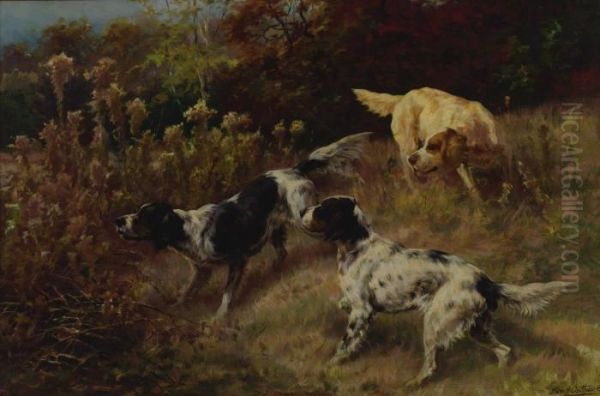 Three Setters On The Hunt Oil Painting by Edmund Henry Osthaus