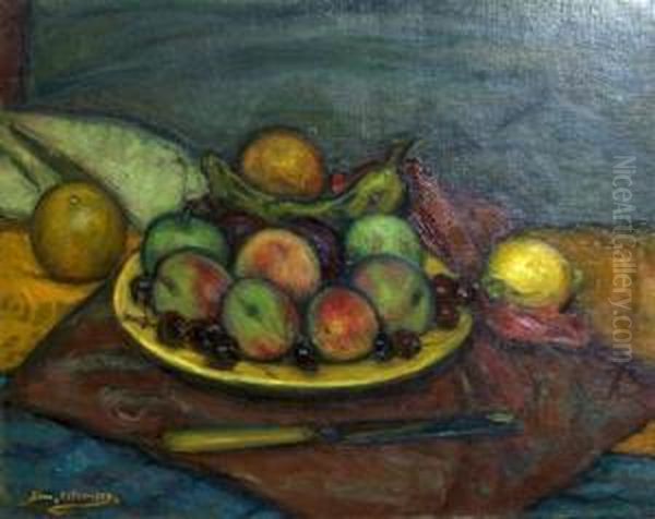 Untitled (still Life With Apples And Cherries) Oil Painting by Sam Ostrowsky